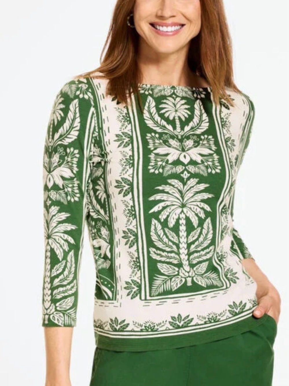 Talbots BATEAU NECK TEE - TROPICAL DAMASK NWT  XS